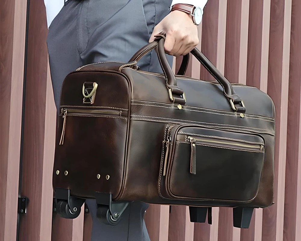 leather carry on suitcase with wheels