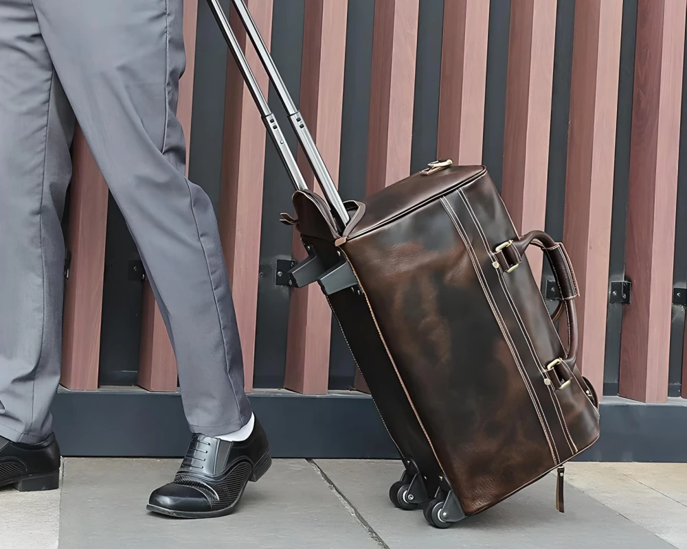 leather carry on luggage with wheels