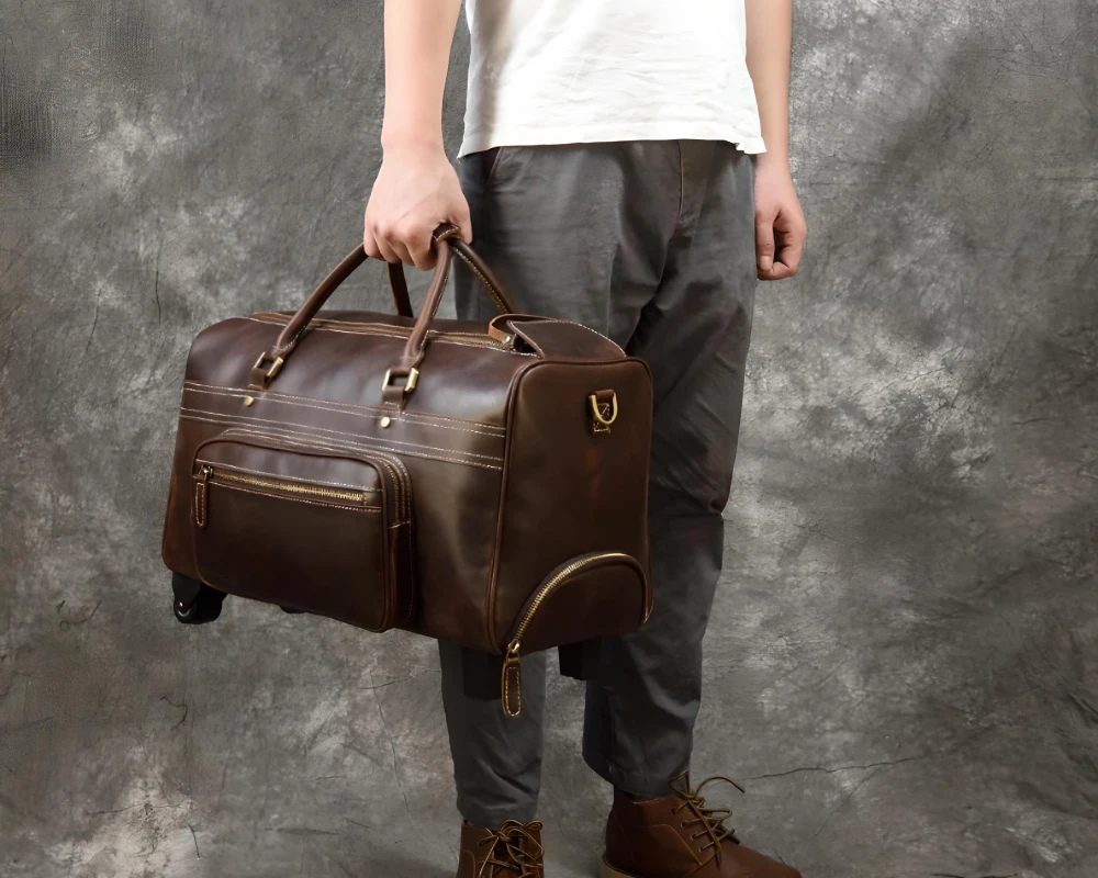 leather carry on luggage with wheels